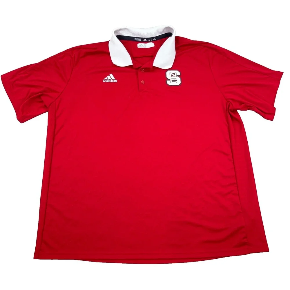 NC State Wolfpack Polo Shirt Men XXL 2XL‎ Red White Adidas Performance Wicking